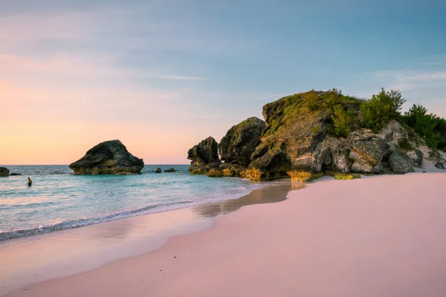 bermuda beach at sunset.